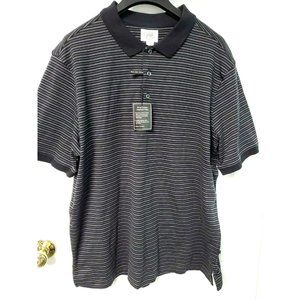 Berkley Jensen Mens Sz XL New Black Striped Short Sleeve Polo Pima Cotton Shirt